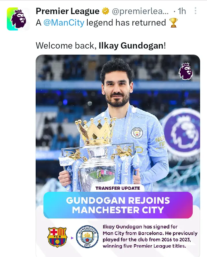 Gundogan returns to man city